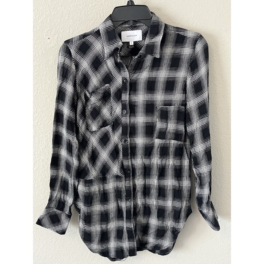 Current/Elliott The Patchwork Project Shirt Womens Size 1 Small Phantom Plaid